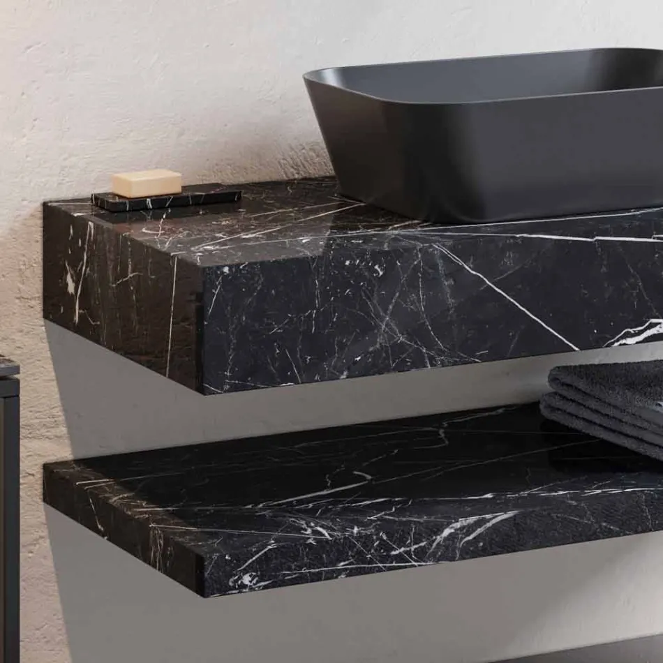 Composición 3 Mueble de Baño en Gres y Lavabo en Vetrochina 3 Colores - Ramentina Viadurini