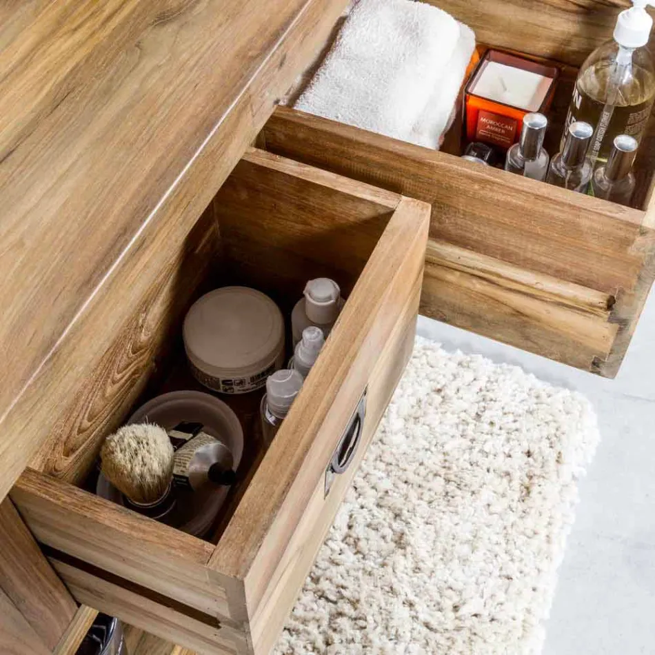 Mueble de Baño Composición 3 en Madera de Teca con Lavabo de Resina - Essence Viadurini