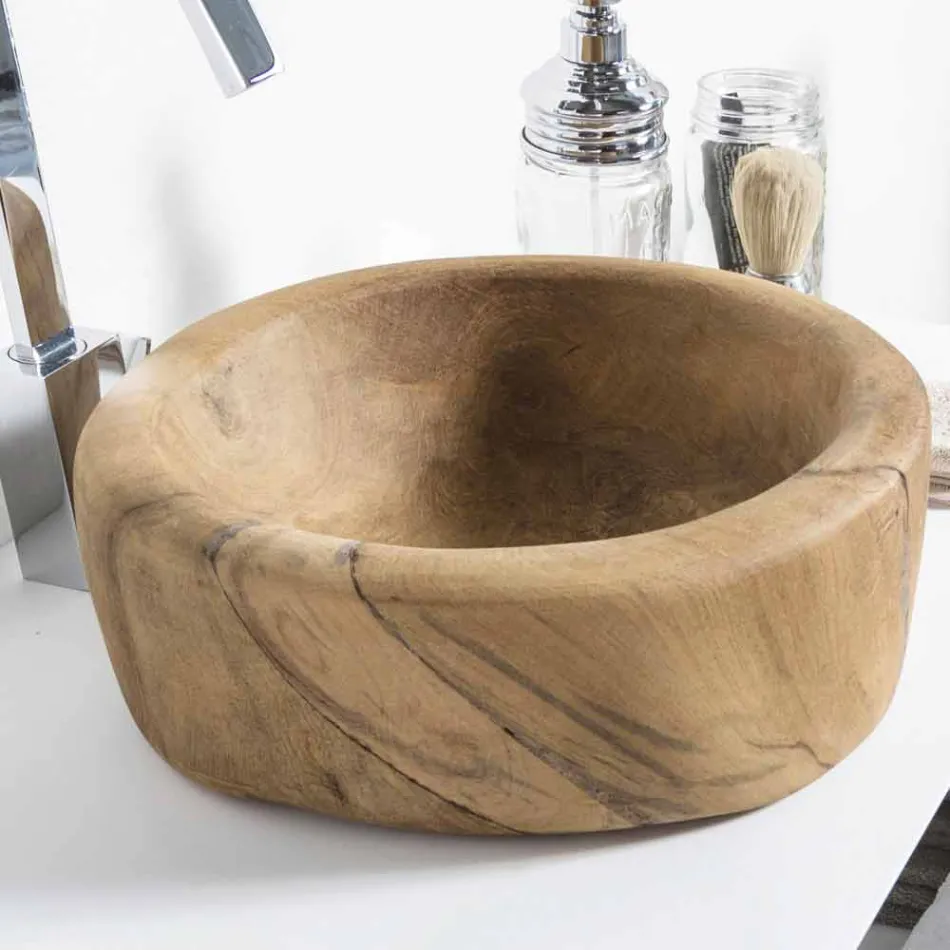 Mueble de Baño Composición 3 en Madera de Teca y Hi Macs® - Talco Viadurini