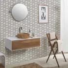 Mueble de Baño Composición 3 en Madera de Teca y Hi Macs® - Talco Viadurini