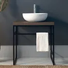 Composición 3 Mueble de baño en metal, madera y cerámica Made in Italy - Cizco Viadurini