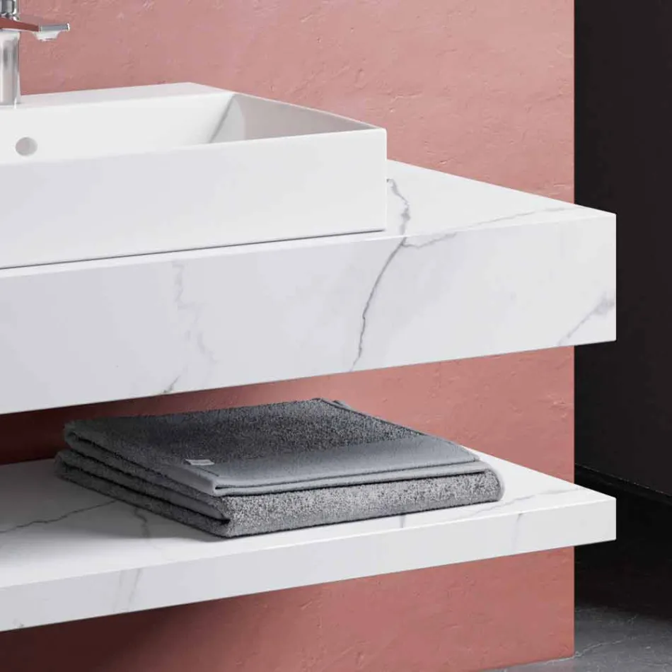 Composición 3 Mueble Baño Suspendido en Gres Porcelánico 4 Acabados - Rambina Viadurini