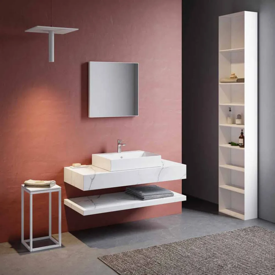 Composición 3 Mueble Baño Suspendido en Gres Porcelánico 4 Acabados - Rambina Viadurini