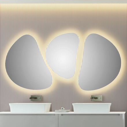 Composición 3 Espejos de pared con iluminación LED Made in Italy - Fagiolao Viadurini