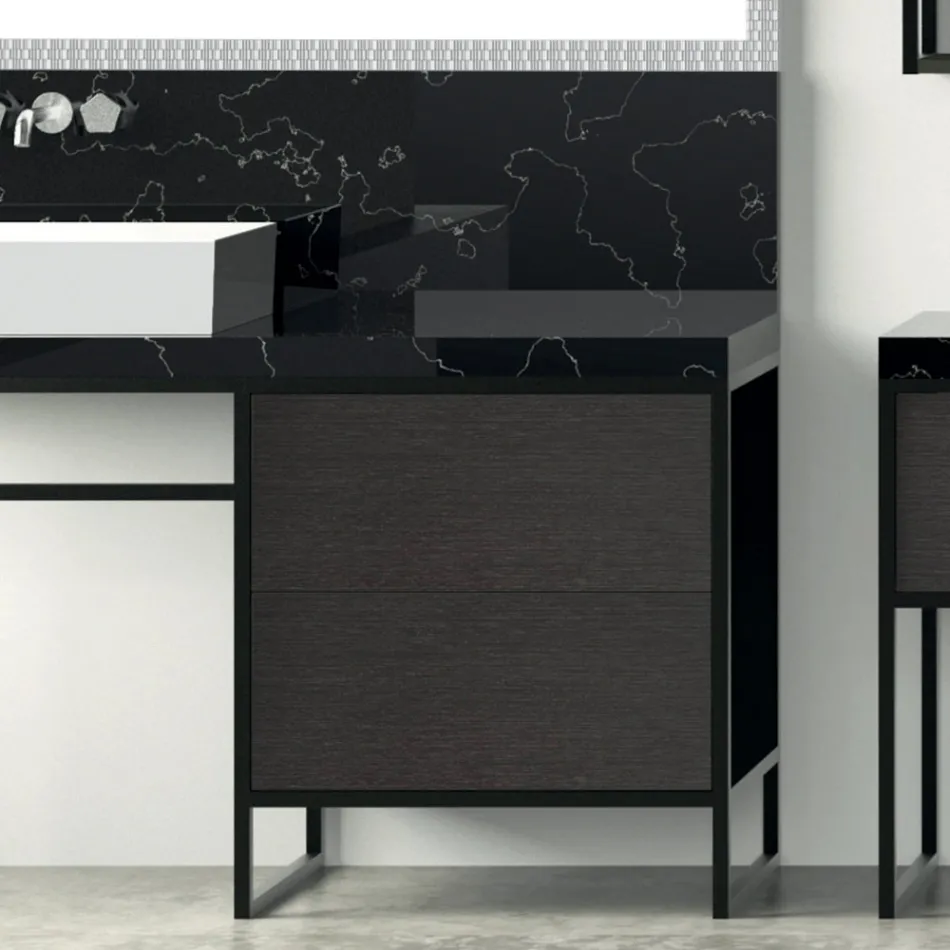 Composición 5 Mueble de baño independiente en Ecolegno Largo 130 + 70 cm - Cizco Viadurini