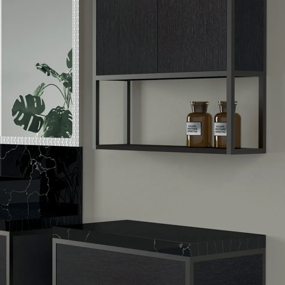Composición 5 Mueble de baño independiente en Ecolegno Largo 130 + 70 cm - Cizco Viadurini
