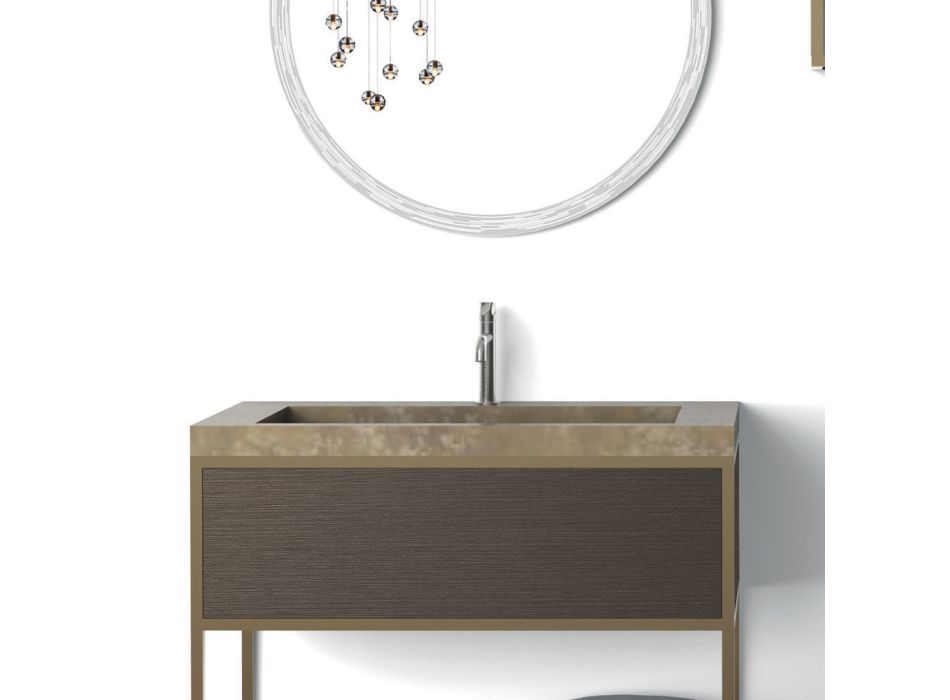 Composición 5 Mueble de baño independiente en metal, ecolegno y gres de lujo - Cizco Viadurini