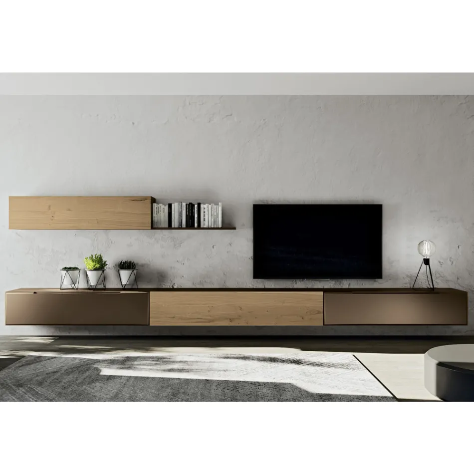 Composición de pared moderna en roble nórdico anudado y acabado en hierro - Iselin Viadurini