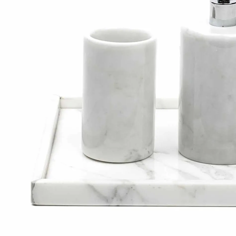 Composición Accesorios de baño en mármol blanco de Carrara Made in Italy - Tuono Viadurini