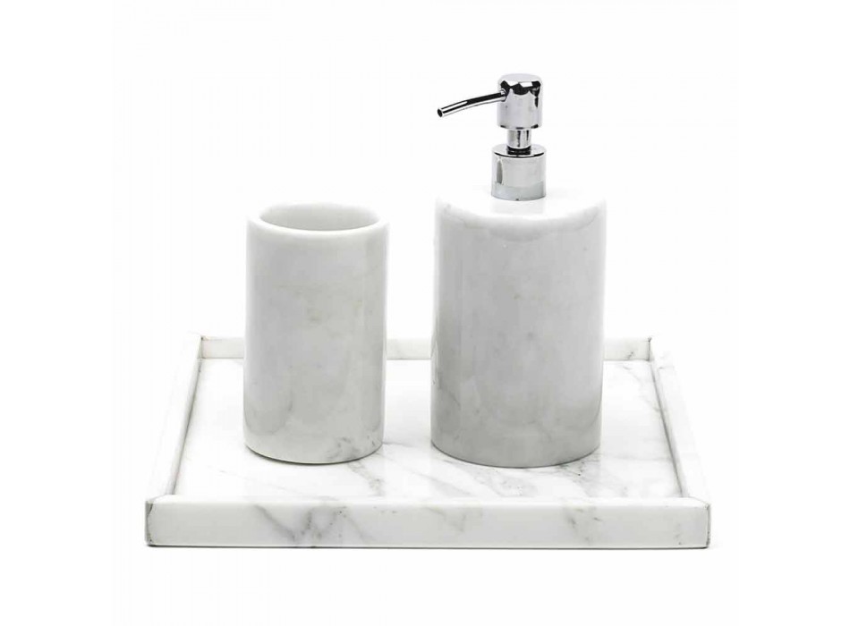 Composición Accesorios de baño en mármol blanco de Carrara Made in Italy - Tuono Viadurini
