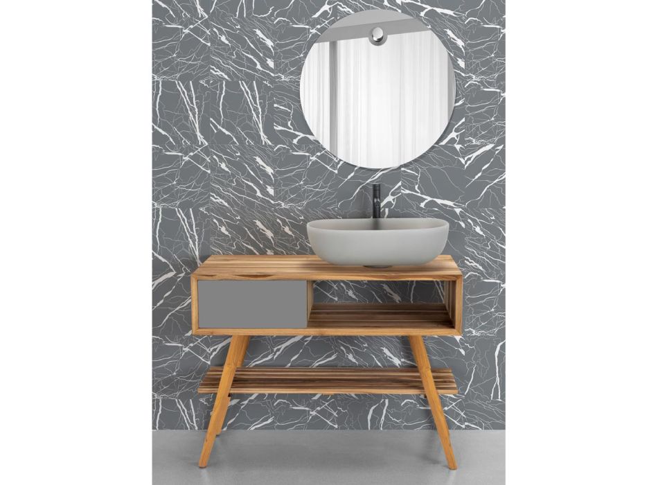 Composición de muebles de baño gris con espejo y gabinete de suelo - Sylviane Viadurini