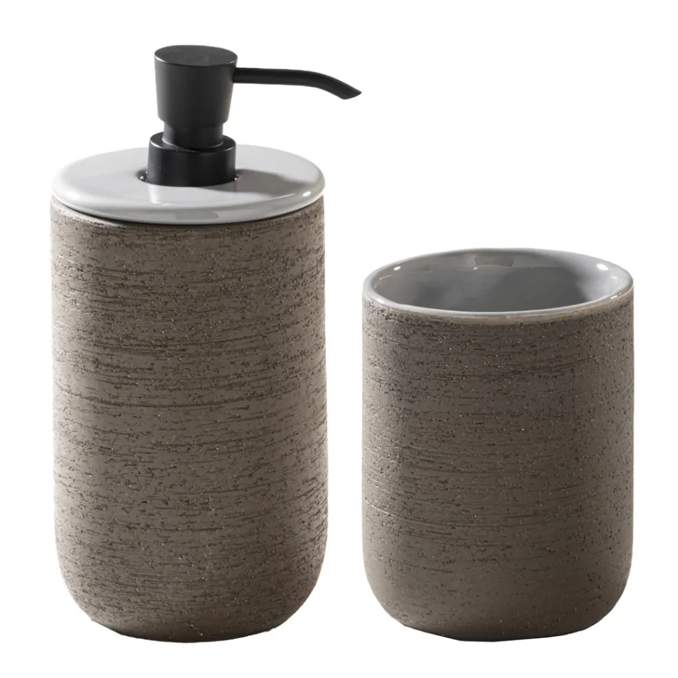 Composición de muebles de baño gris con espejo y gabinete de suelo - Sylviane Viadurini