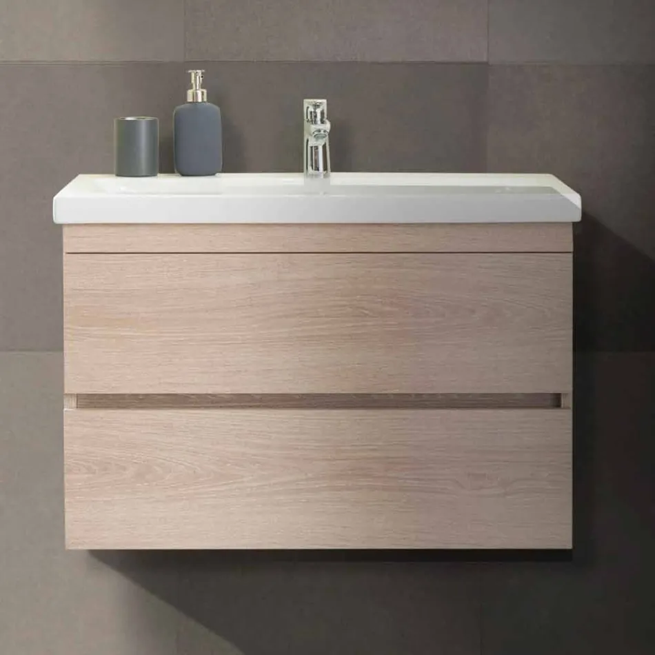 Composición de muebles de baño suspendidos en roble melamina - Becky Viadurini