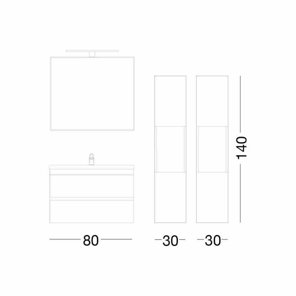Composición de muebles de baño suspendidos en roble melamina - Becky Viadurini
