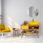 Composición de muebles de baño amarillos con accesorios de colores - Sylviane Viadurini