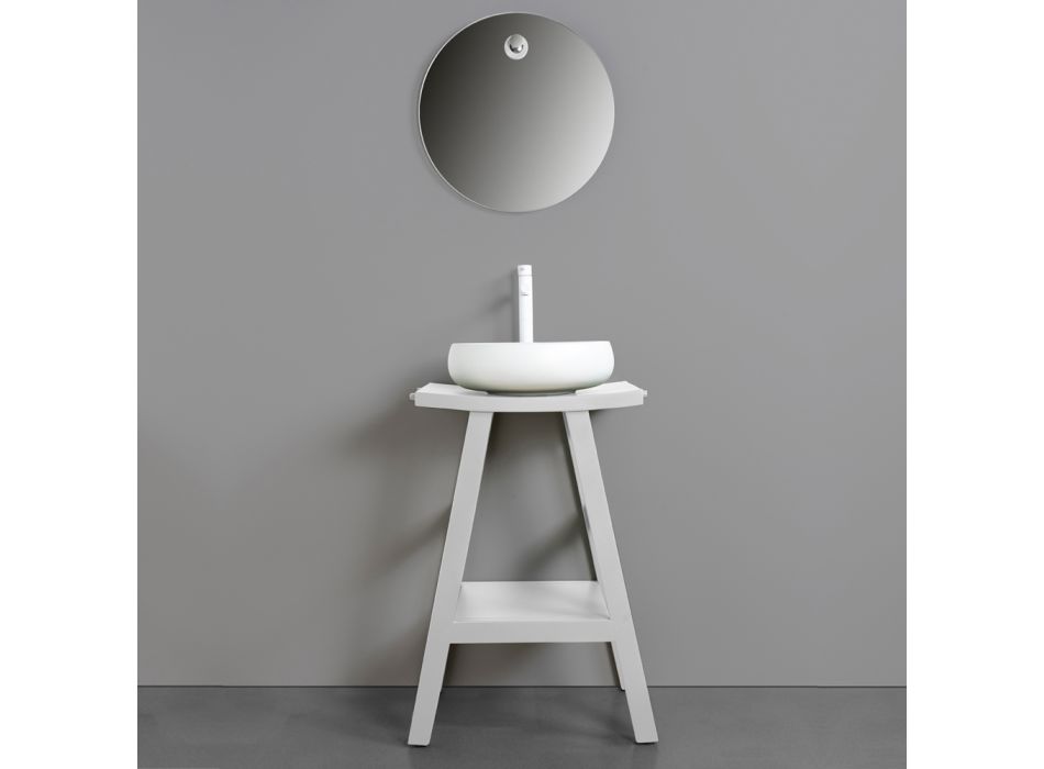 Composición de baño blanca con accesorios de arcilla y espejo - Maryse Viadurini