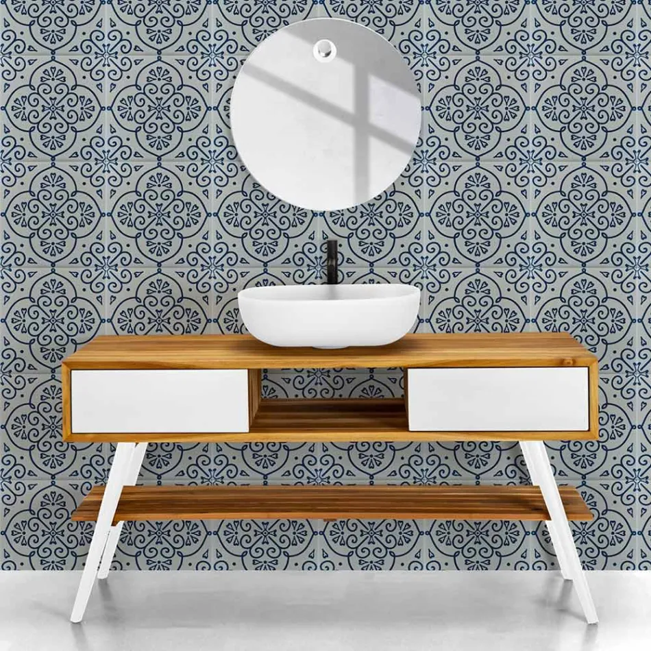 Composición de baño blanca con suelo y accesorios de diseño - Georges Viadurini