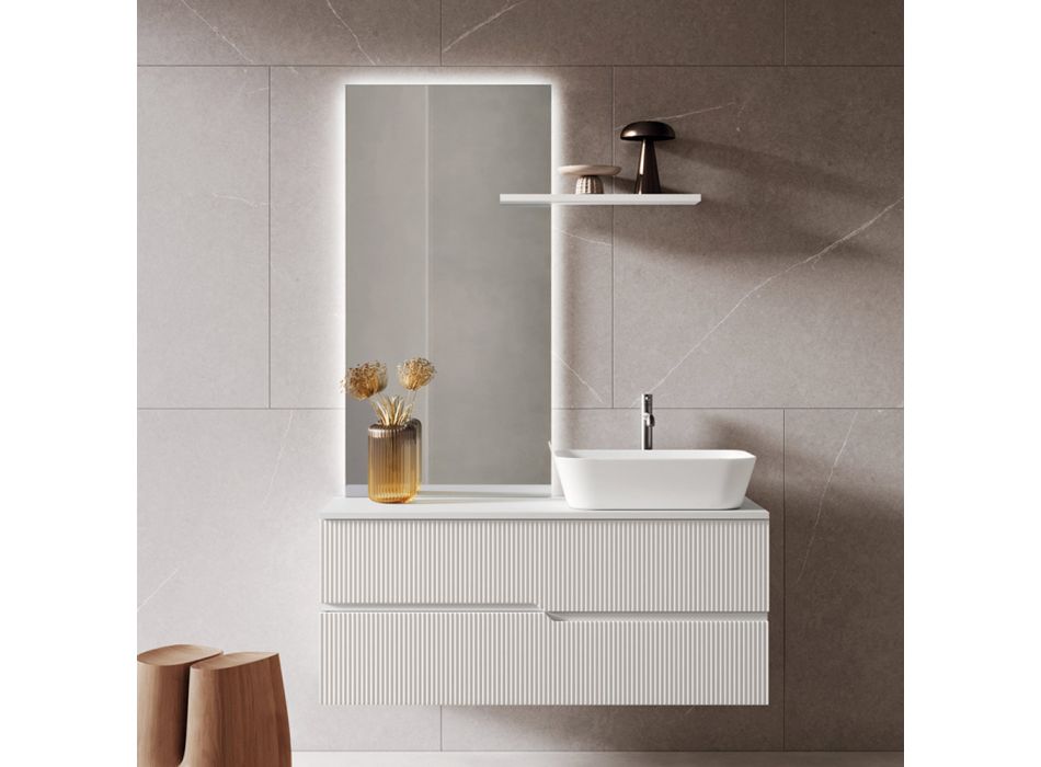 Composición de baño blanca con espejo y estante Made in Italy - Ares Viadurini