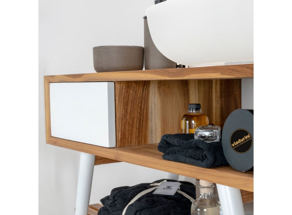Composición de baño blanca con mueble, espejo y accesorios - Sylviane Viadurini