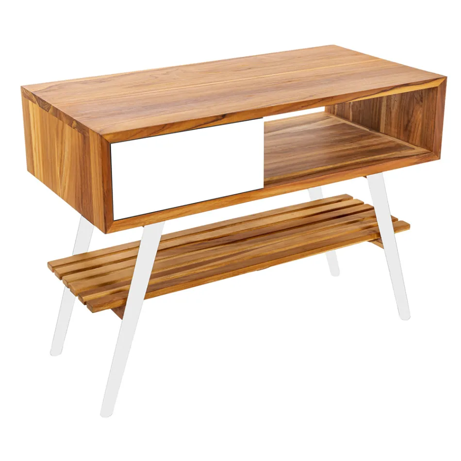 Composición de baño blanca con mueble, espejo y accesorios - Sylviane Viadurini