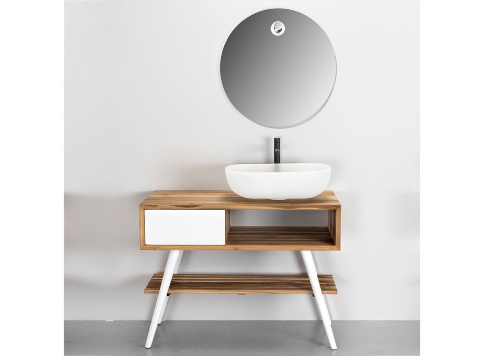 Composición de baño blanca con mueble, espejo y accesorios - Sylviane Viadurini