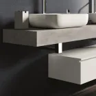 Composición de Baño Color Cemento y Blanco Mate con Lavabo, Espejo y Base - Palom Viadurini