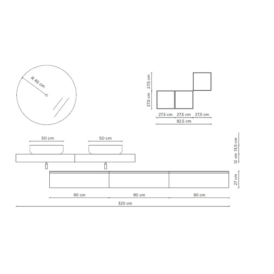Composición de Baño Color Cemento y Blanco Mate con Lavabo, Espejo y Base - Palom Viadurini