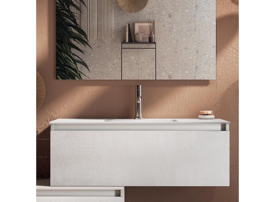 Composición de baño completa con lavabo, base antiarañazos y espejo Made in Italy - Dream Viadurini