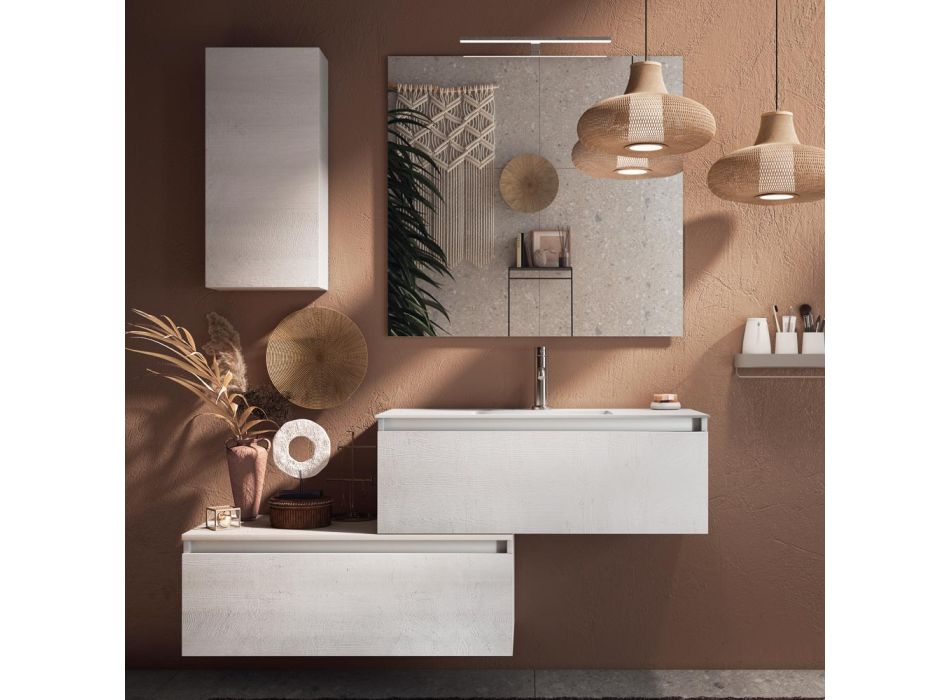 Composición de baño completa con lavabo, base antiarañazos y espejo Made in Italy - Dream Viadurini