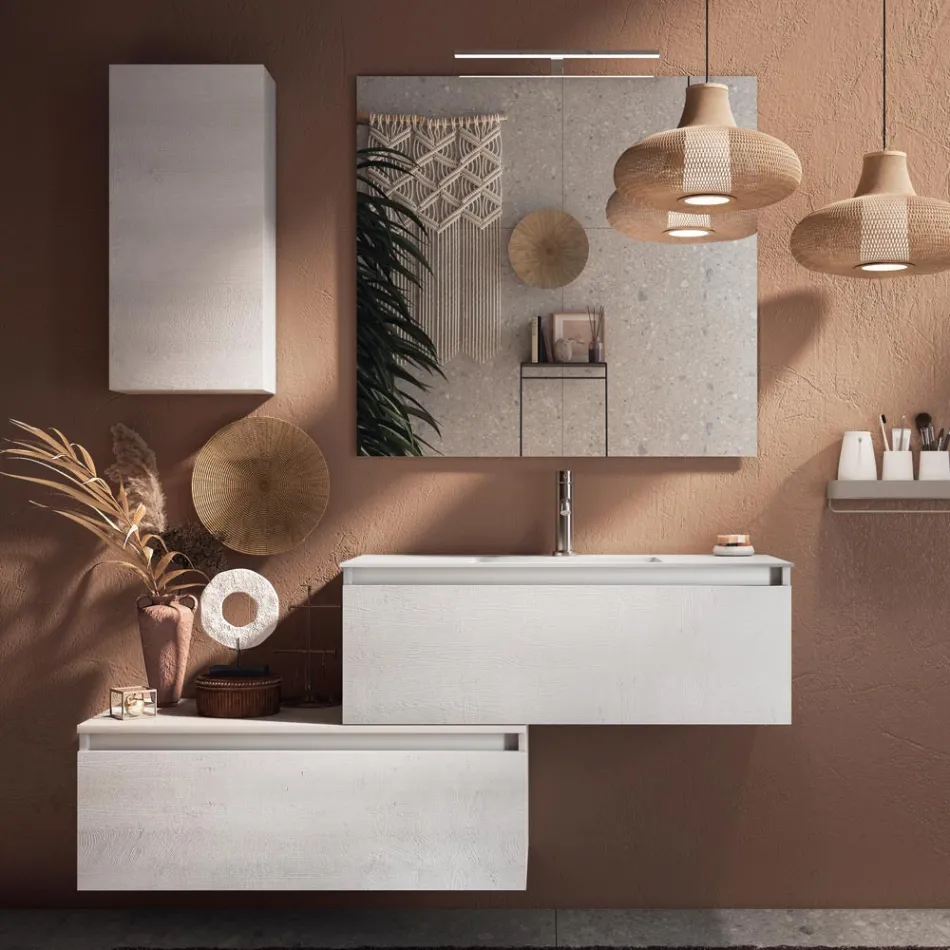 Composición de baño completa con lavabo, base antiarañazos y espejo Made in Italy - Dream Viadurini