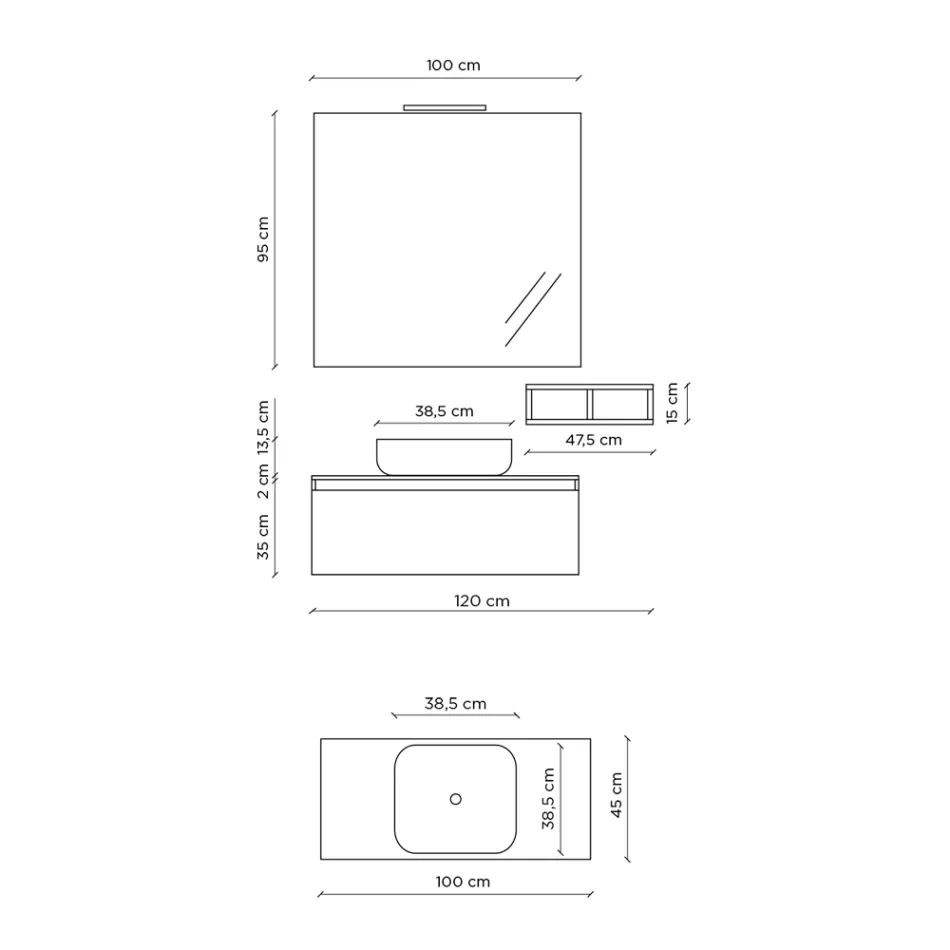 Composición de Baño Completo con Lavabo, Espejo y Base Made in Italy - Dream Viadurini