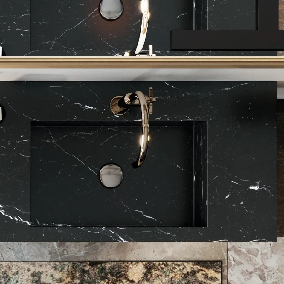 Composición de baño completa con espejo y lavabo doble Made in Italy - Palom Viadurini