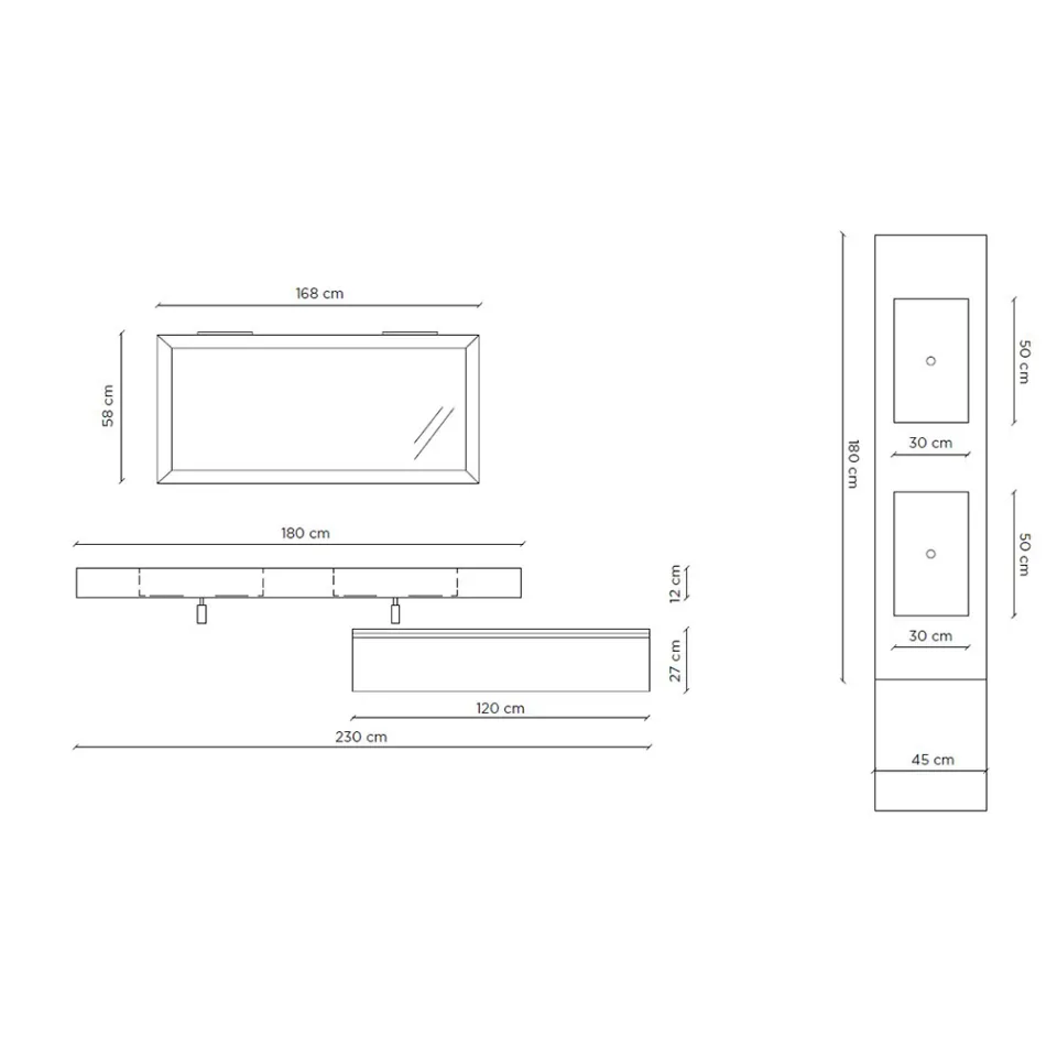 Composición de baño completa con espejo y lavabo doble Made in Italy - Palom Viadurini