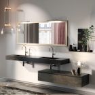 Composición de baño completa con espejo y lavabo doble Made in Italy - Palom Viadurini
