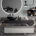 Composición de baño completa con espejo, lavabo, base y encimera Made in Italy - Palom Viadurini