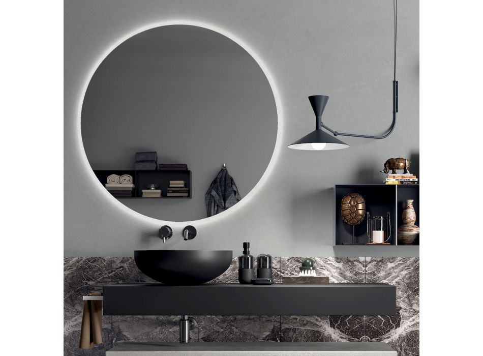 Composición de baño completa con espejo, lavabo, base y encimera Made in Italy - Palom Viadurini