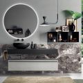 Composición de baño completa con espejo, lavabo, base y encimera Made in Italy - Palom