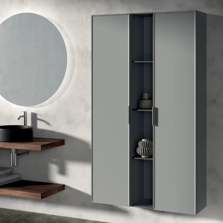 Composición de baño que incluye 1 base con 1 cajón, lavabo y 2 columnas - Orione Viadurini