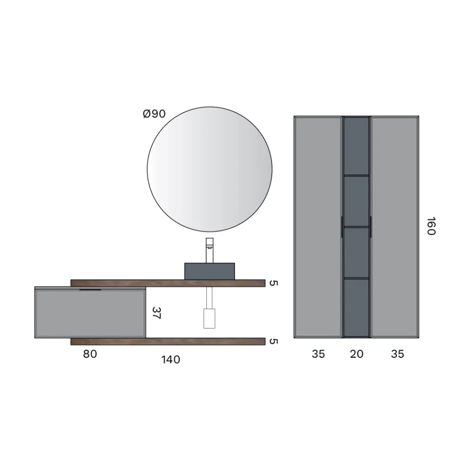 Composición de baño que incluye 1 base con 1 cajón, lavabo y 2 columnas - Orione Viadurini