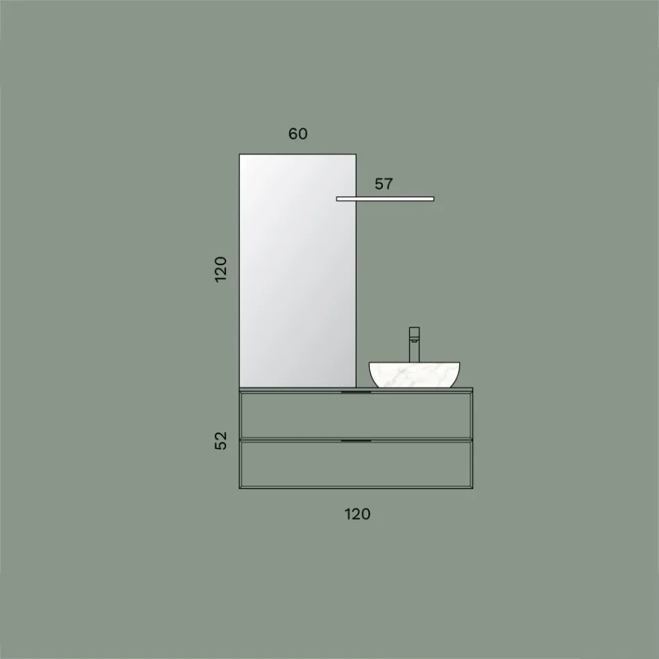 Composición de baño que incluye 1 base con 2 cajones, lavabo y espejo - Orione Viadurini