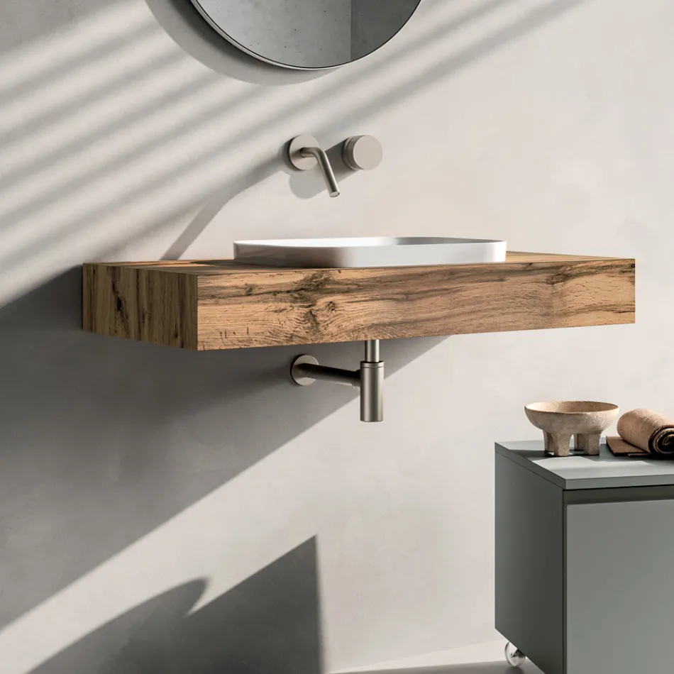 Composición de baño que incluye base con ruedas, lavabo y espejo - Titan Viadurini