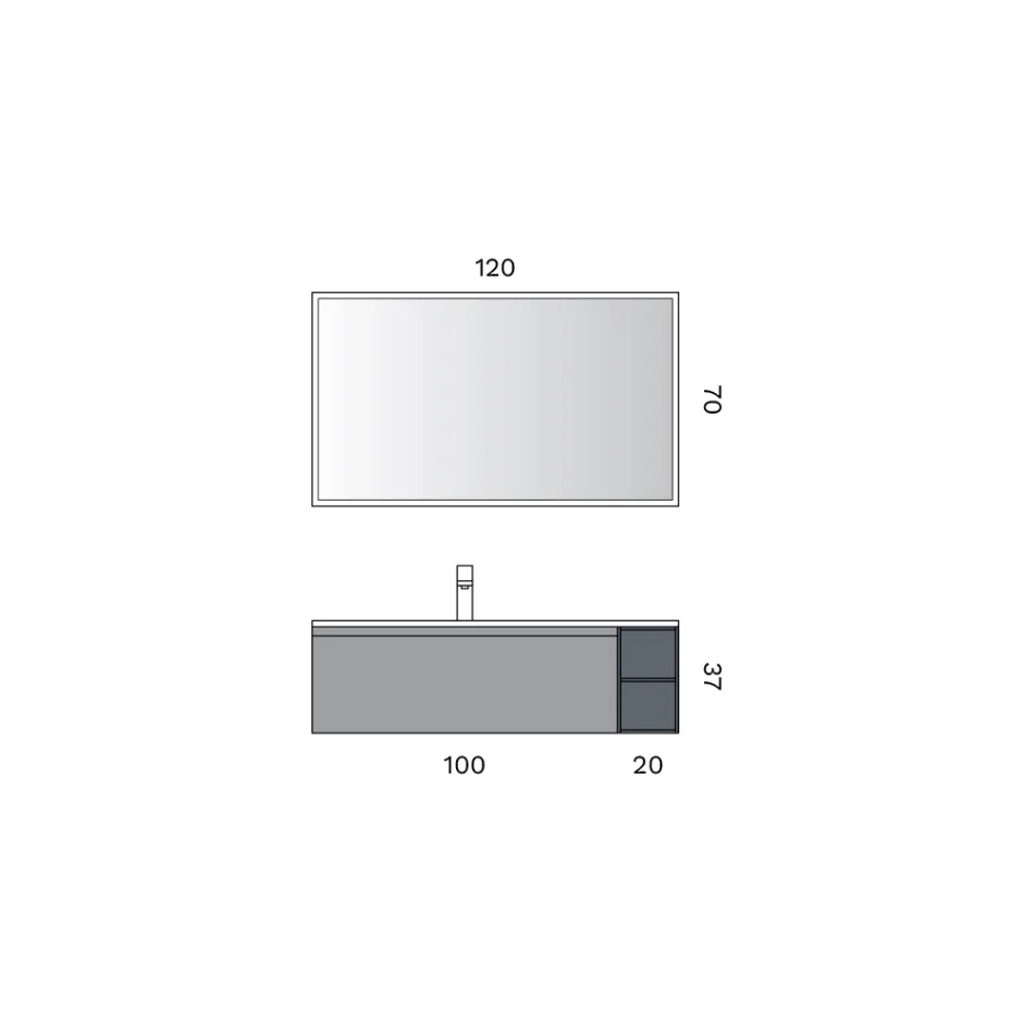 Composición de Baño con 1 Base con 1 Cajón y Compartimento Abierto y Espejo - Titan Viadurini