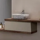 Composición de baño con 1 cajón, 2 estantes de roble, lavabo y espejo - Titan Viadurini