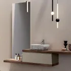 Composición de baño con 1 cajón, 2 estantes de roble, lavabo y espejo - Titan Viadurini