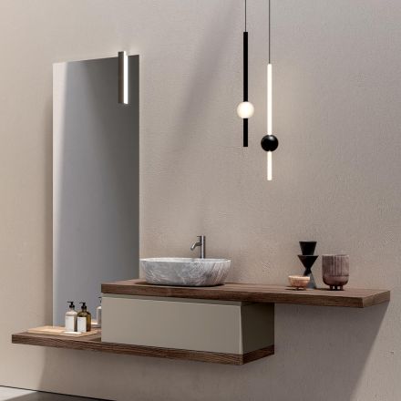 Composición de baño con 1 cajón, 2 estantes de roble, lavabo y espejo - Titan Viadurini