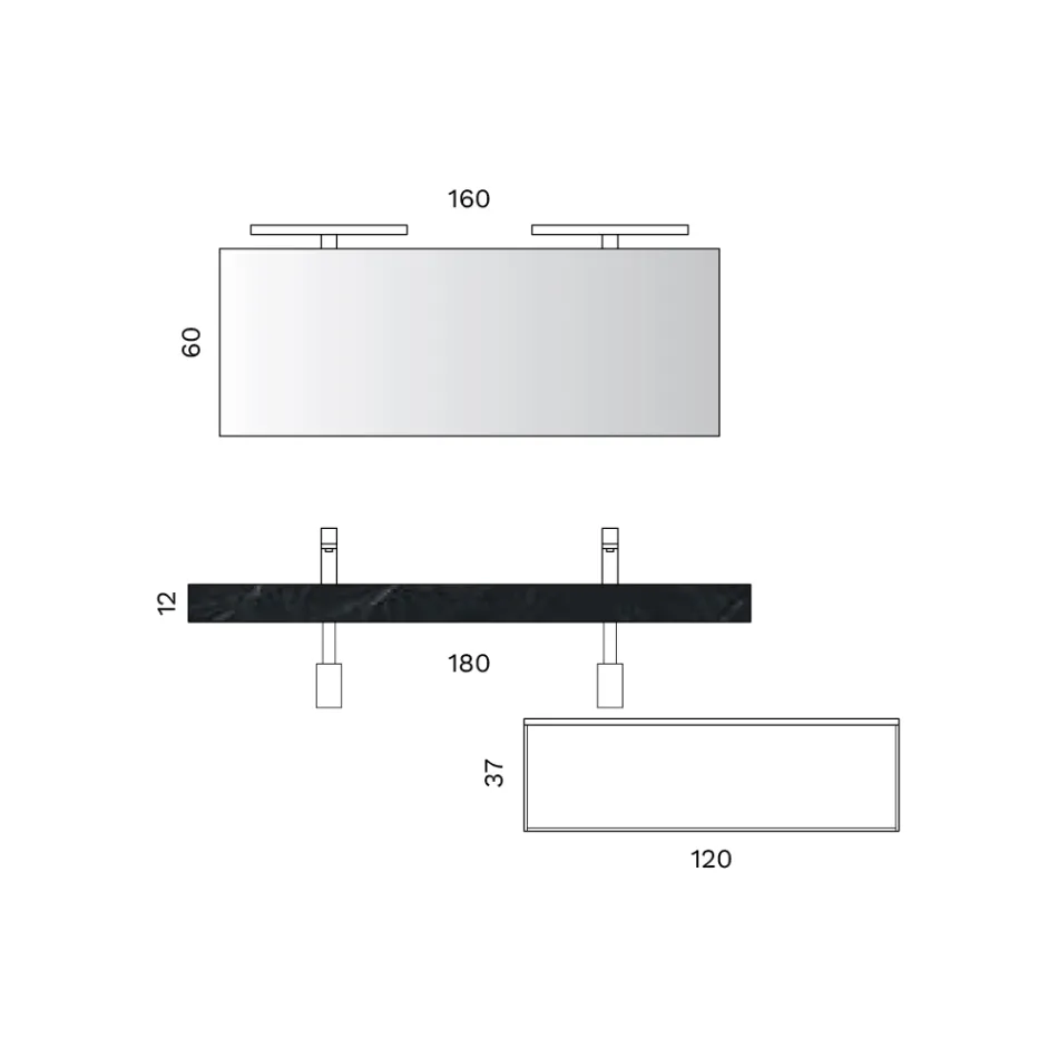 Composición de baño con 1 cajón blanco, espejo y balda Marquina HPL - Velaria Viadurini