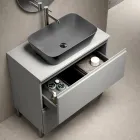 Composición de baño con 1 cajón, lavabo de resina antracita y espejo - Titan Viadurini