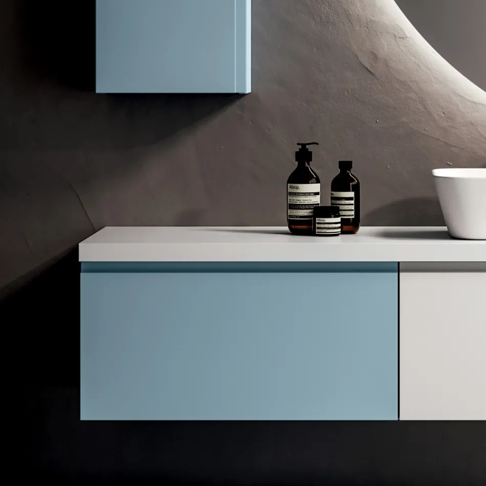 Composición de Baño con 2 Bases con 1 Cajón cada una y Espejo - Titan Viadurini
