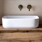 Composición de baño con 2 cajones de roble, lavabo de cerámica y espejo - Titan Viadurini