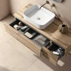 Composición de baño con 2 cajones de roble, lavabo de cerámica y espejo - Titan Viadurini